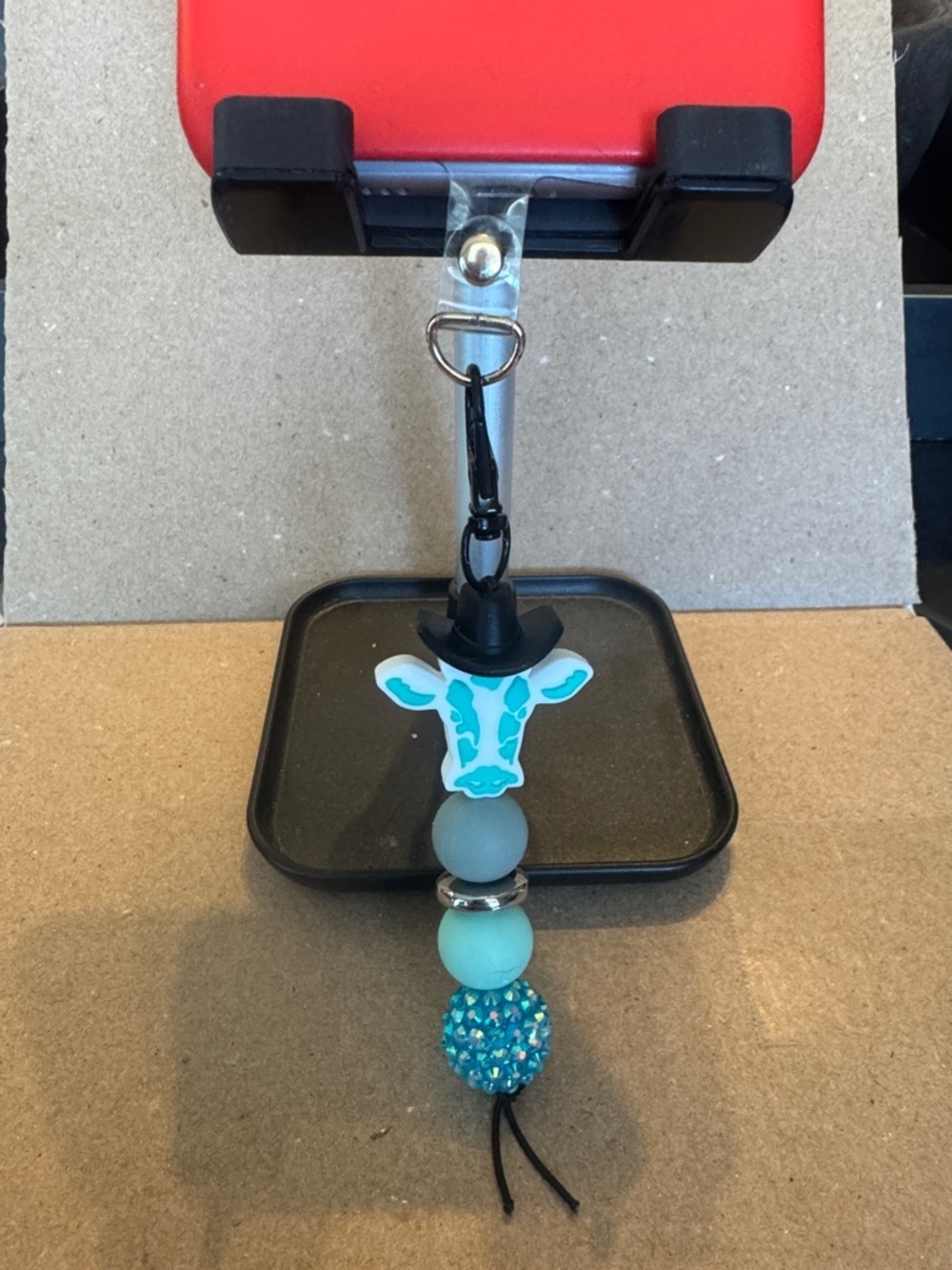 Teal cow Beaded Keychain Charm for phone